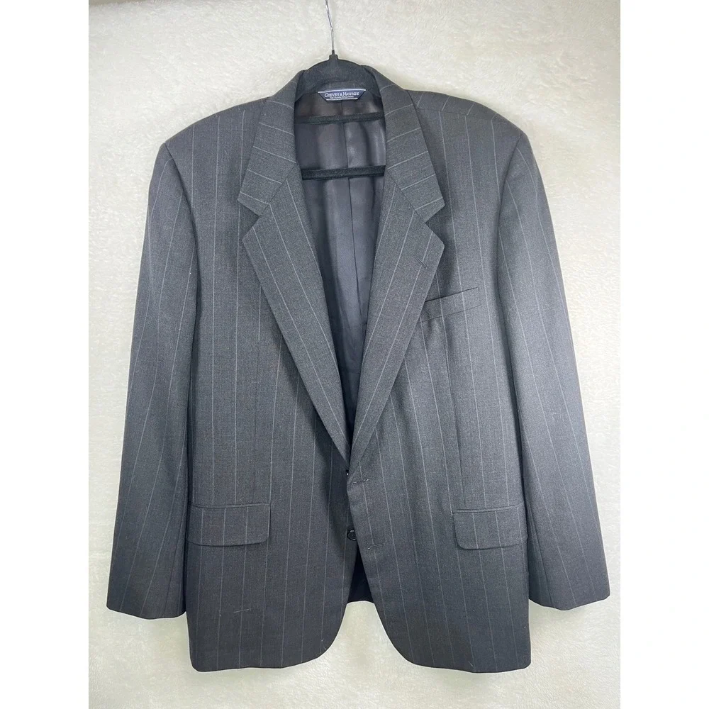 Gieves & Hawkes Mens Charcoal Pinstripe Wool Blend Suit Jacket Blazer‎